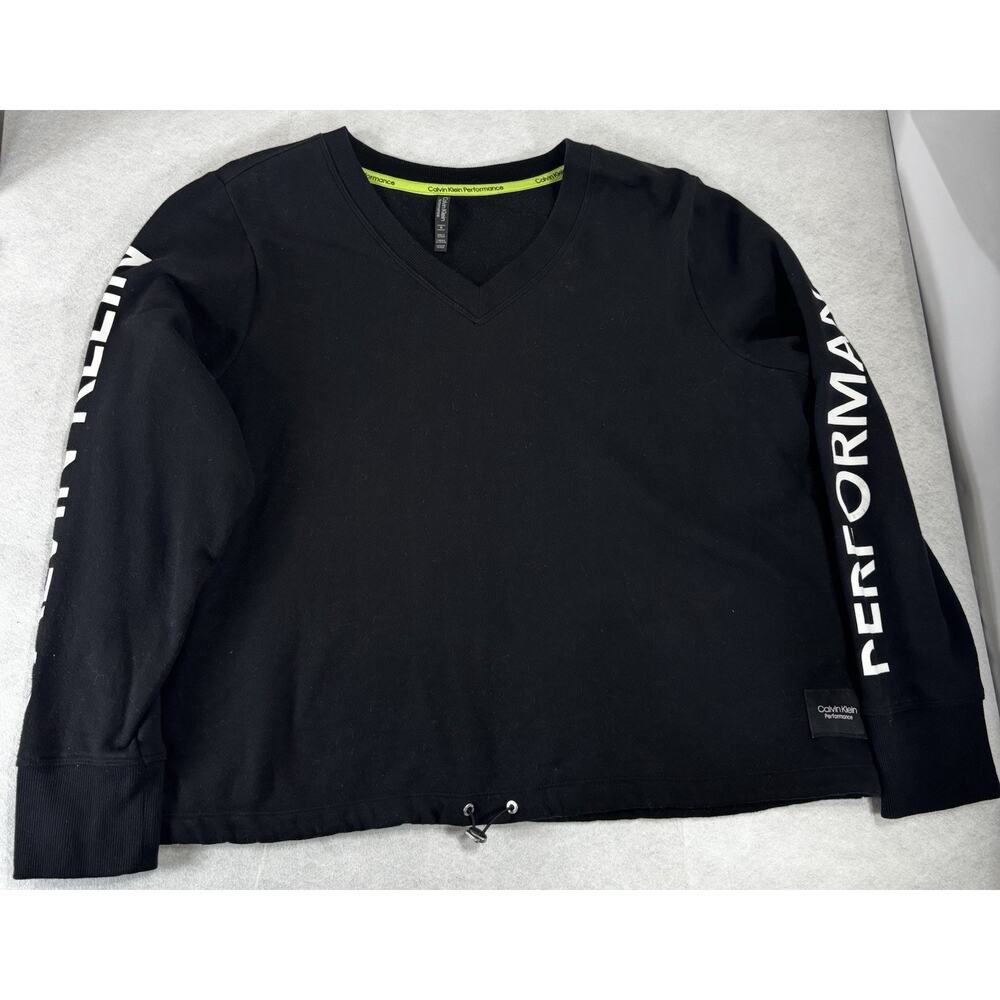 Calvin Klein Performance Sweatshirt Womens 1X Black Logo Sleeve Pullover